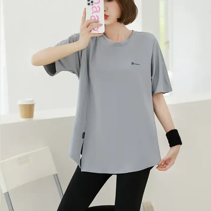 T-shirt de yoga à manches courtes pour femmes, vêtements de sport doux, chemise de fitness à séchage