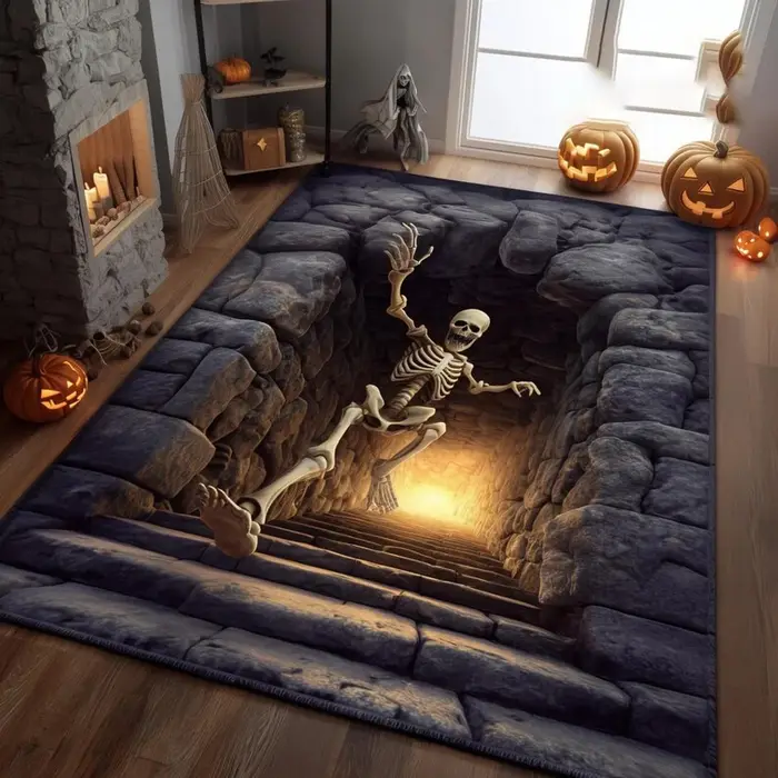 Tapis imprimé squelette terrifiant 3D, Illusion d'escalier fantôme, gothique, zone d'halloween, acce