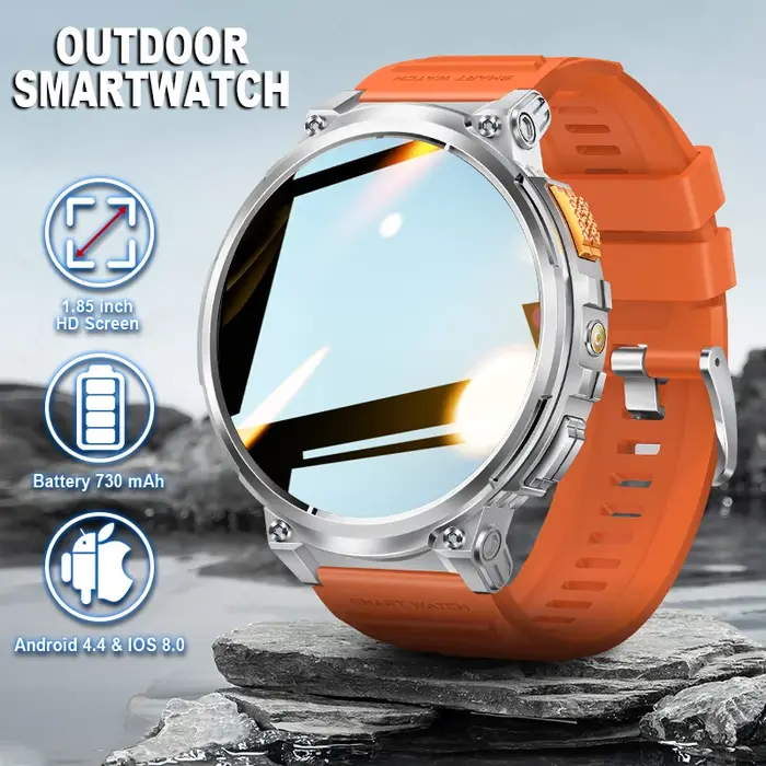 LIGE K66 montre intelligente hommes lampe de poche Bluetooth appel 1.85 pouces 128 mo de mémoire 730