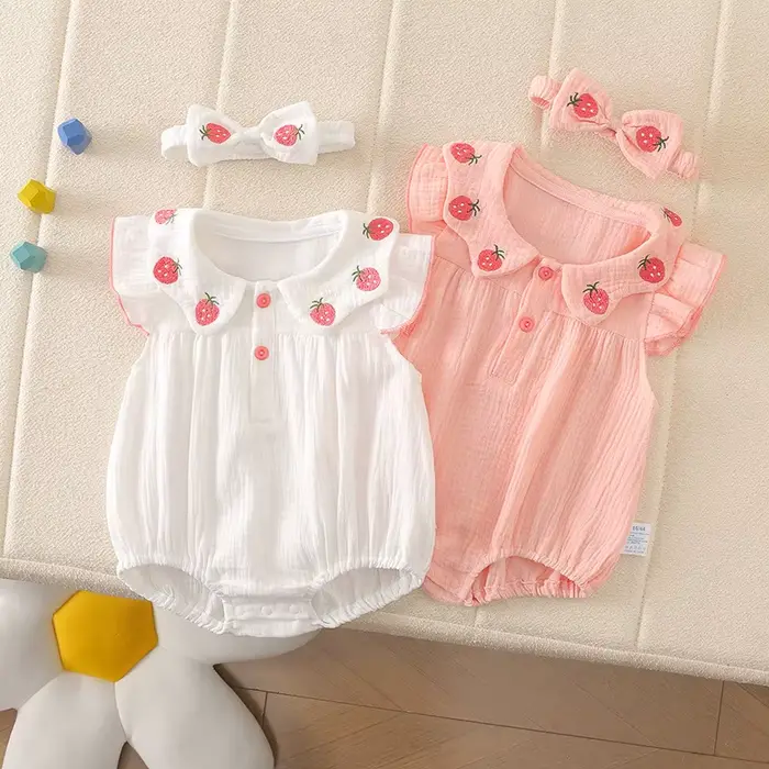 Combinaison pour nouveau-né 0-2 ans, été 2026, adorable barboteuse en gaze de coton 100% à motif fra