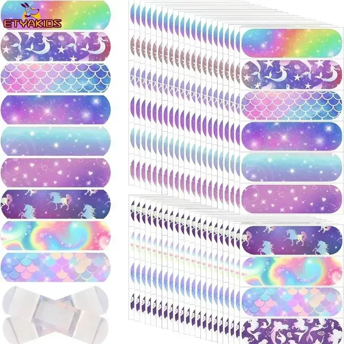 Pansements Adhésifs en IQUE Patch pour Enfant Fille, Sirène, Cheval, Ciel Nocturne, Dessin Animé, Pl