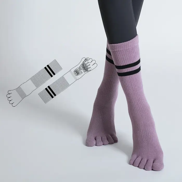 Chaussettes de Pilates antidérapantes à cinq orteils pour femmes, chaussettes de Yoga respirantes en