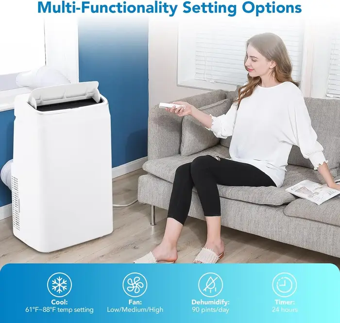 Climatiseur portable 3 en 1, 14,000 BTU, silencieux, avec télécommande, aquarelle intégrée, ventilat