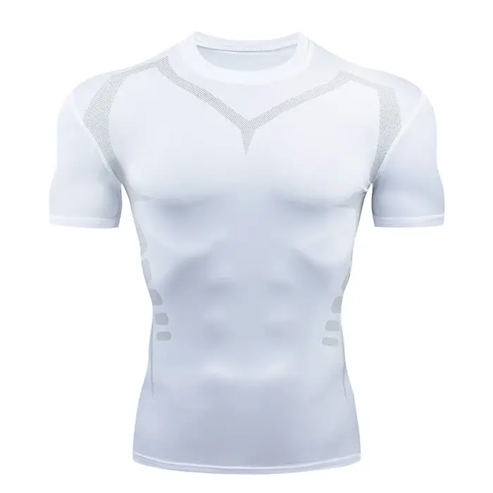 Chemise de compression homme à manches courtes - Séchage rapide fitness cyclisme course entraînement