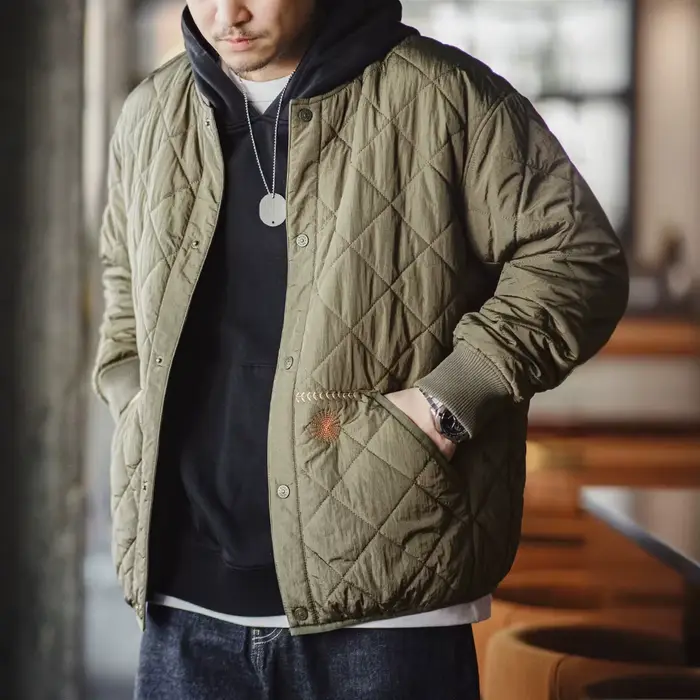 Maden Veste de baseball matelassée décontractée Manteau rembourré épais et chaud Vert Vêtements d'ex
