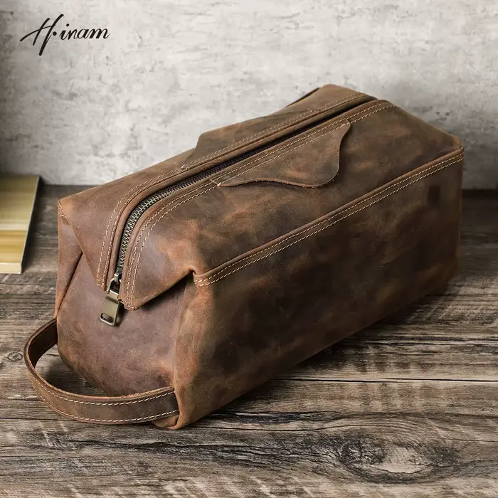 Trousse de toilette en cuir véritable pour hommes et femmes, sac à cosmétiques, trousse de toilette 