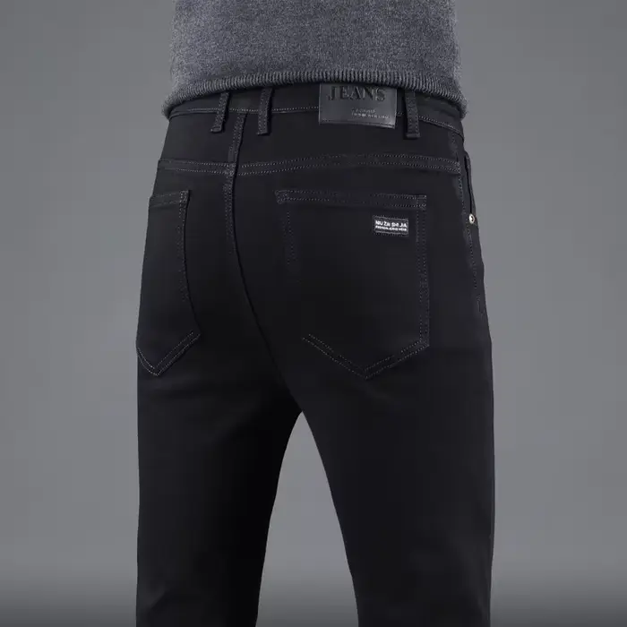 Jean Slim noir pur pour hommes, pantalon droit élastique, mode Business, loisirs, Vintage coréen, De