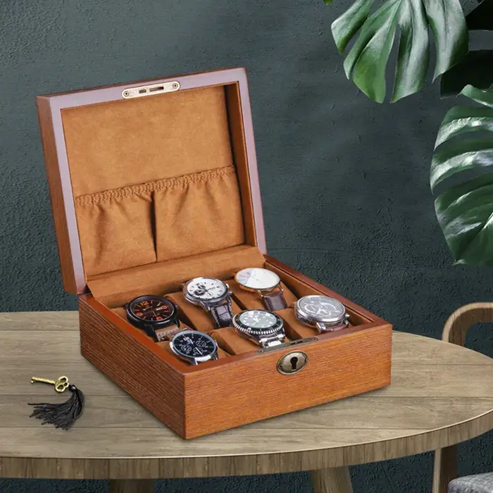 Boîte de Montre en Bois Boîtes de Montres Mécaniques de Luxe Hommes Portables avec Serrure Boîtier de Montres Étuis Étanches pour Organisateur de Montre Bracelet Occasions Spéciales