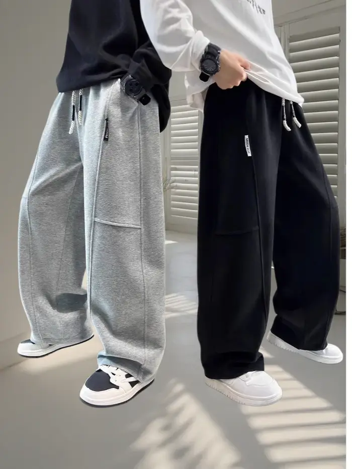 Nouveau pantalon décontracté pour enfants Printemps 2026 – Pantalon de survêtement noir à taille éla