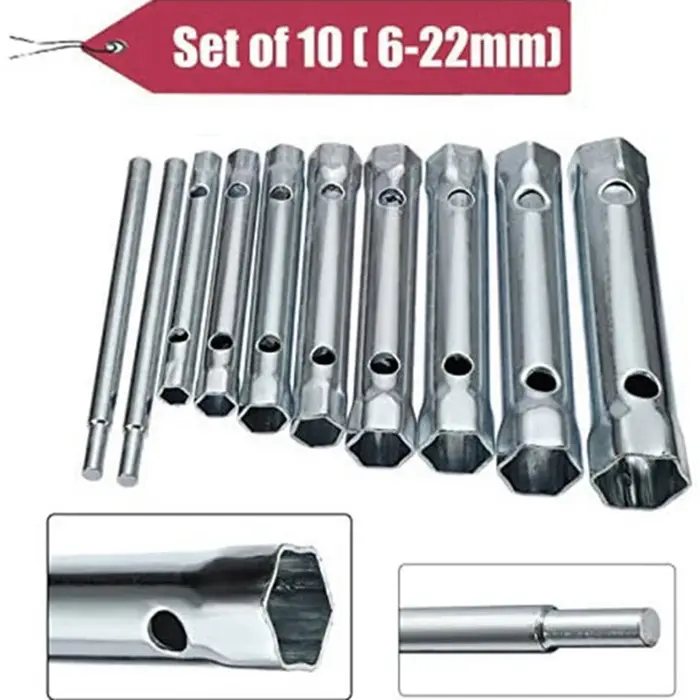 Jeu de clés de boîte tubulaire métrique 6-22mm, 10 pièces, barre de Tube, bougie d'allumage, clé en 