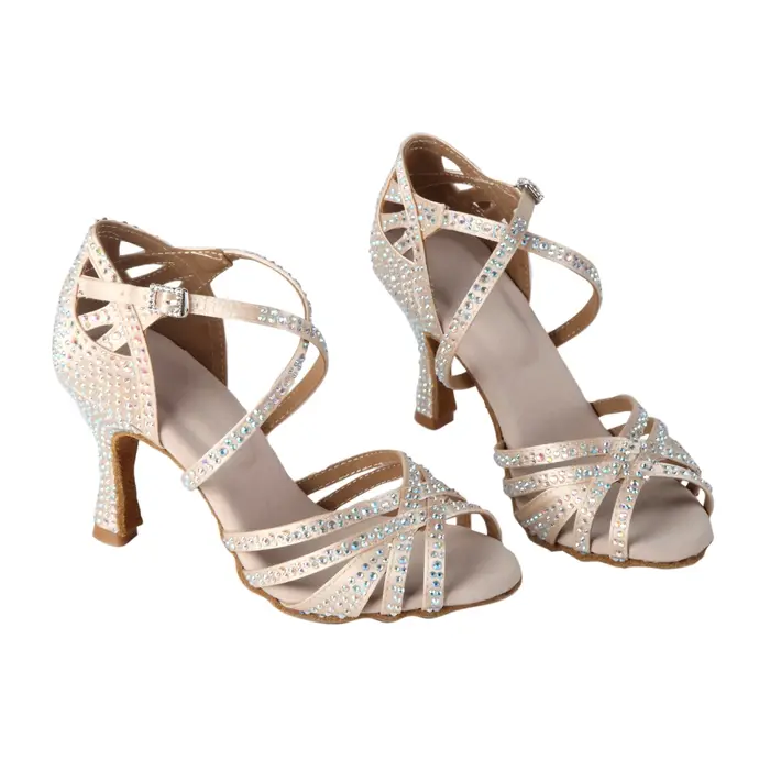 Chaussures de danse latine avec diamants abricot noir bleu chaussures de danse professionnelle pour 