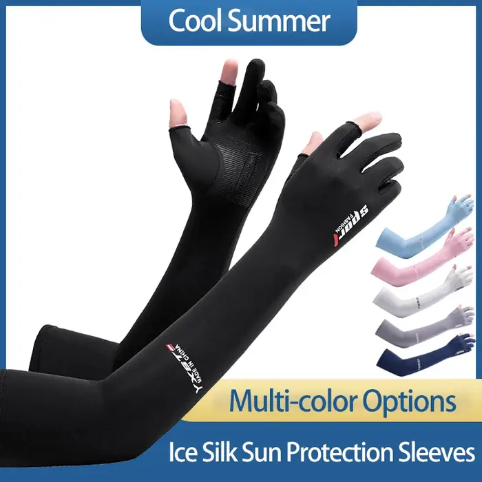 Manches en soie glacée pour femmes et hommes, Protection solaire d'été, pêche, cyclisme, gants respi