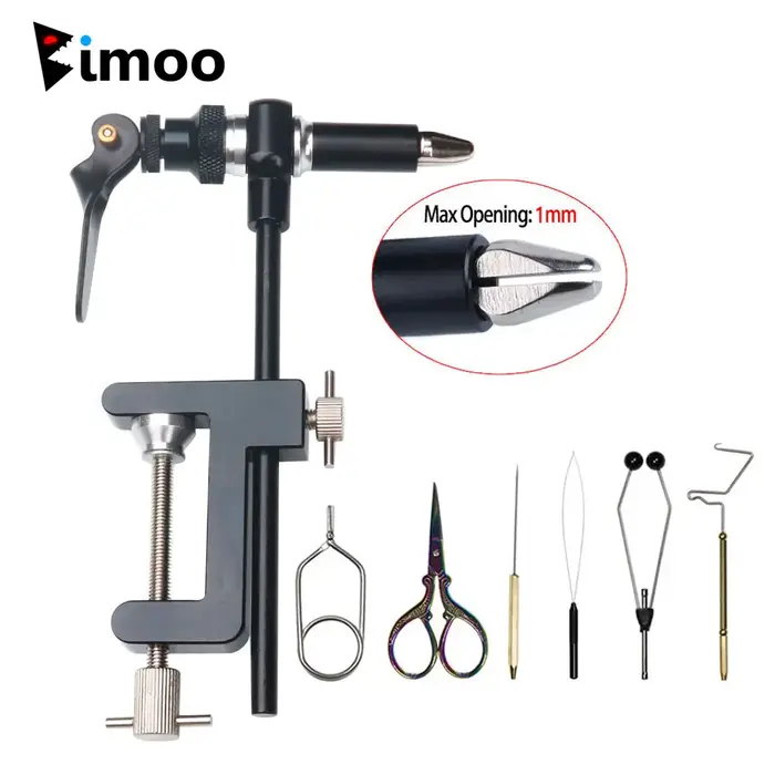 Bimoo 360 ° Étau d'attache de mouche à pince en C rotatif avec mâchoires en acier trempé, Kit de fil
