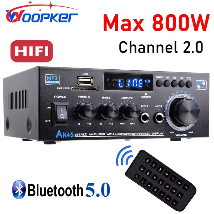 Woopker AK45 amplificateur numérique HiFi puissance maximale 90Wx2 canaux 2.0 Bluetooth Surround son