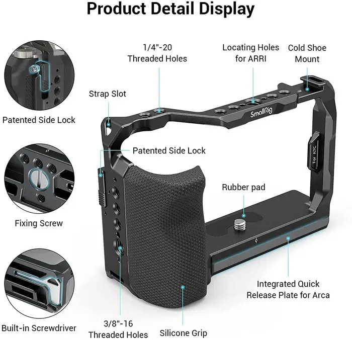 SmallRig Cage complète avec poignée latérale en Silicone pour Sony A7C avec trous de localisation po