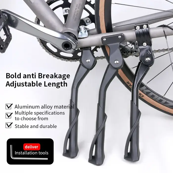 Béquille de vélo réglable en alliage d'aluminium haute résistance pour vélo de route VTT neige pliant véhicule électrique stable et pratique pour cyclistes amateurs et professionnels