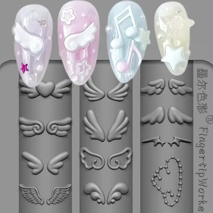 Moule en silicone pour nail art Ailes Mignonnes, design ailes d'ange 3D, réutilisable, transparent, 