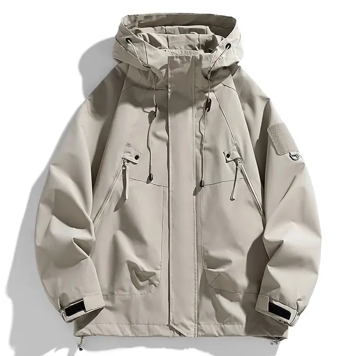 Coupe-vent hommes veste à capuche manteau à glissière Cargo imperméable noir Bomber Camping ample mi