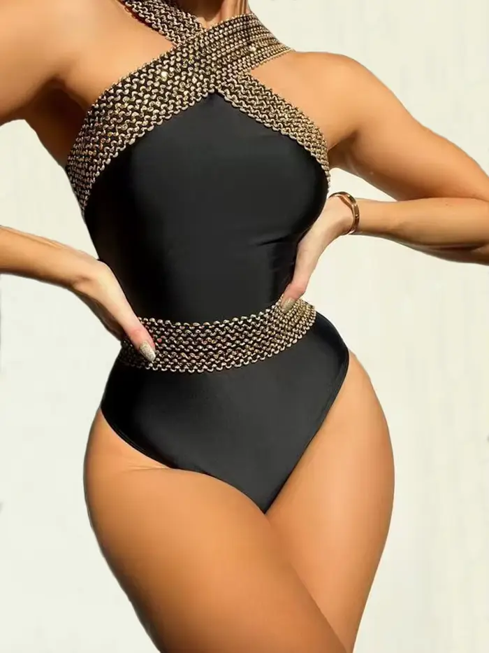 Maillot de bain une pièce bandeau à bretelles croisées pour femmes, contrôle du ventre réglable, mai