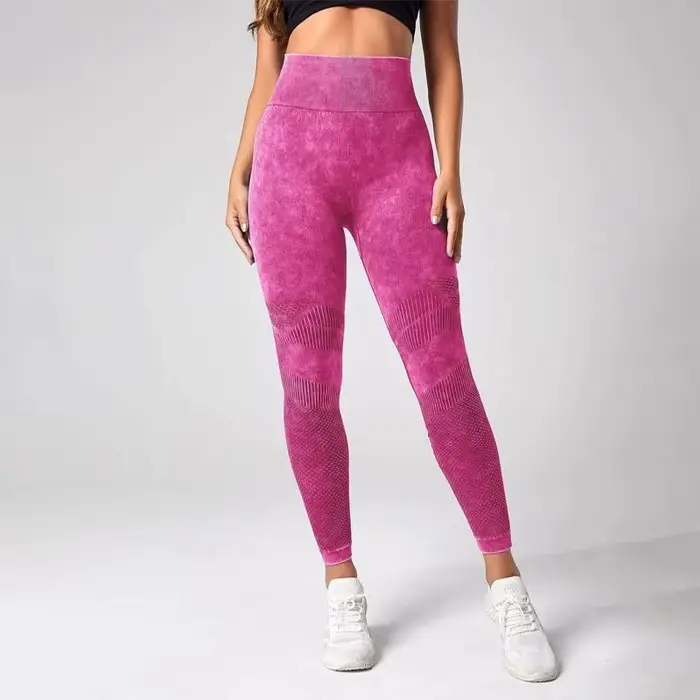 Leggings de sport contrôle ventre teinture nouage - Yoga et fitness confortables