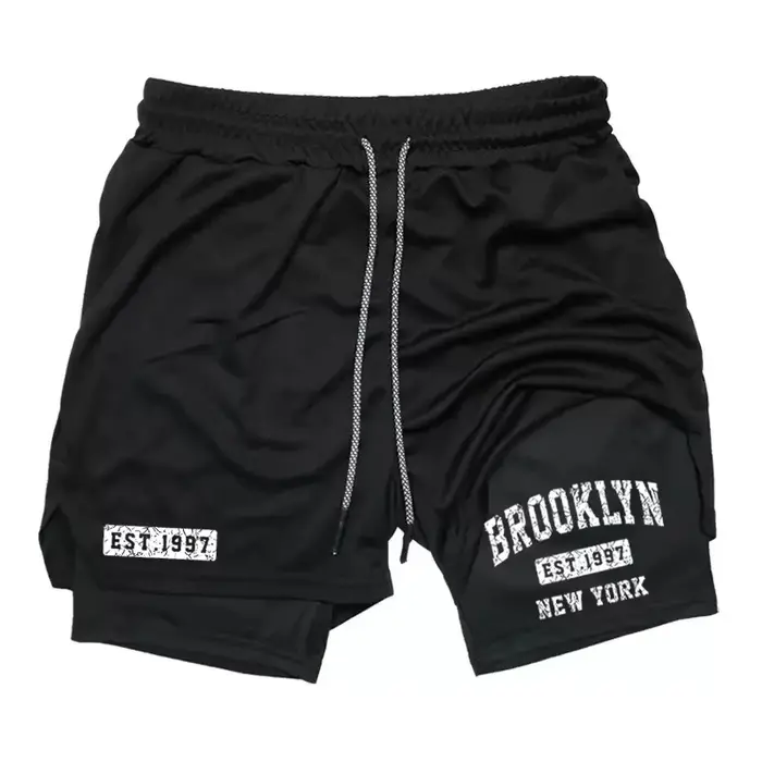 Shorts 2 en 1 homme été respirant imprimé séchage rapide gym basket course RL0341