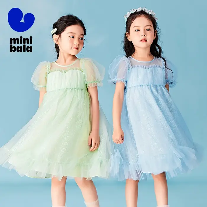 Robe trapèze Mini Bala pour filles, maille flottante, manches bouffantes, princesse haute audio, béb