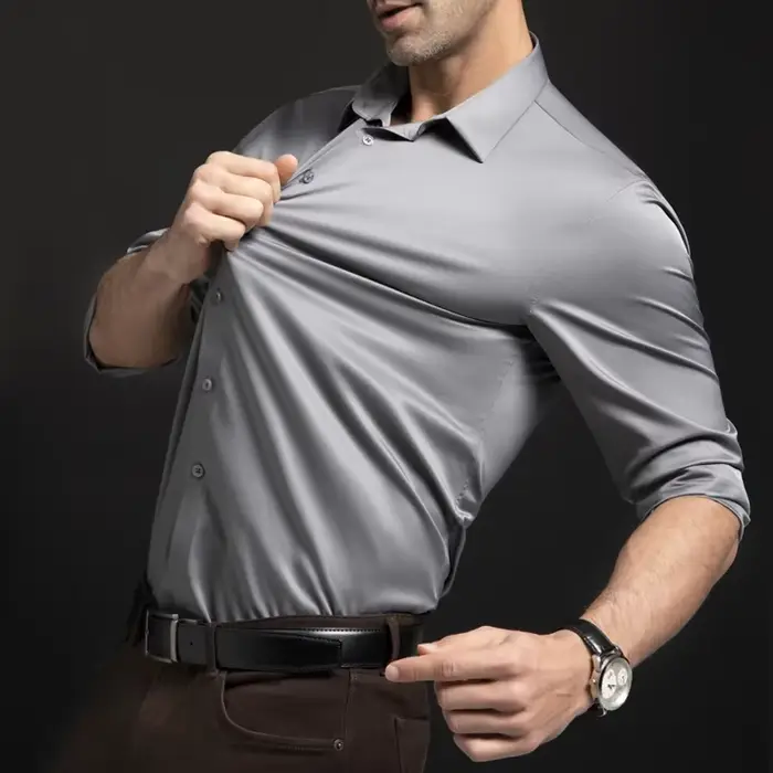 Costume d'affaires à manches longues pour hommes, résistant aux rides, haut de gamme, chemise de cou