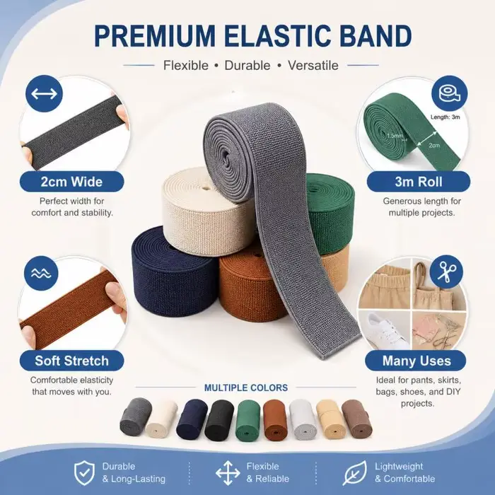 Brique élastique de 3 mètres en caoutchouc coloré pour couture, décoration et bricolage pour la maison et les accessoires vestimentaires occasions spéciales