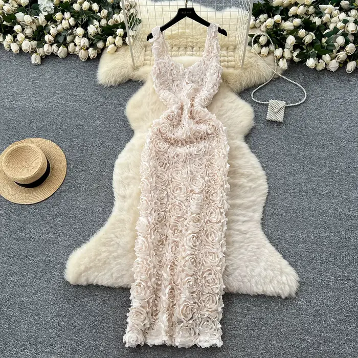 Sexy tridimensionnel Vintage mode coréenne soirée longue robe crayon robe ceremonie robes femmes vêt