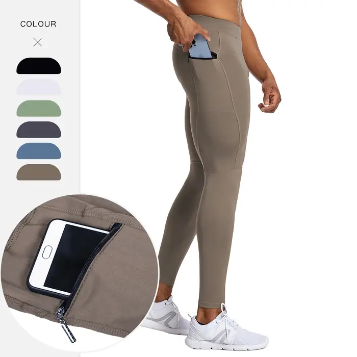 Leggings de course pour hommes, collants avec poche zippée, pantalons de Compression de haute qualit