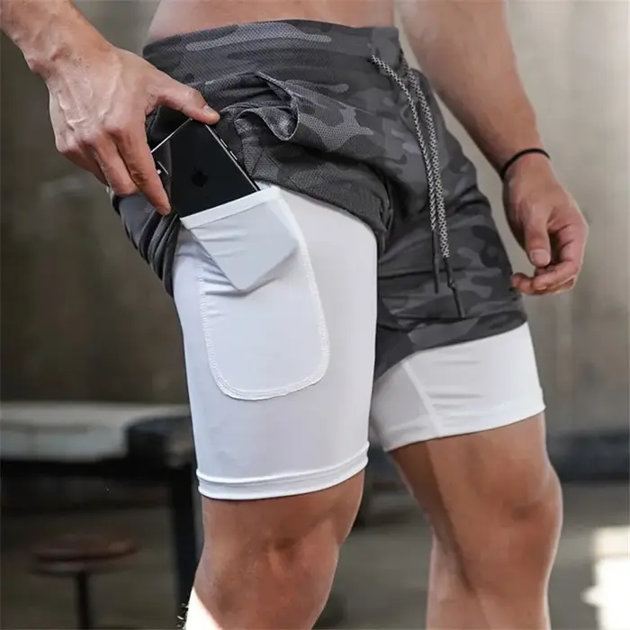 Shorts de course homme 2 en 1 2024 avec sous-short intégré et tissu à séchage rapide pour course, gym et entraînement en salle