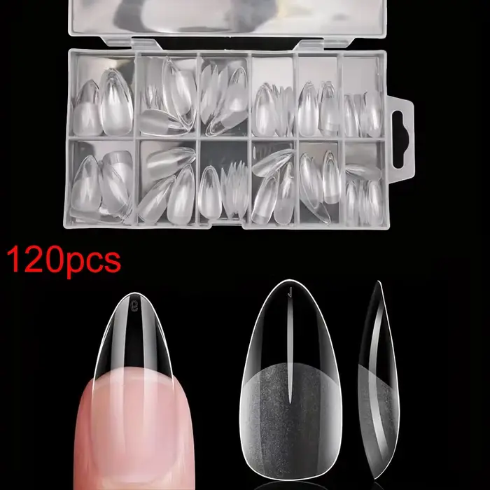Ensemble de faux ongles ronds longs en forme d'amande de 120 pièces, pointes d'ongles en gel semi-ma