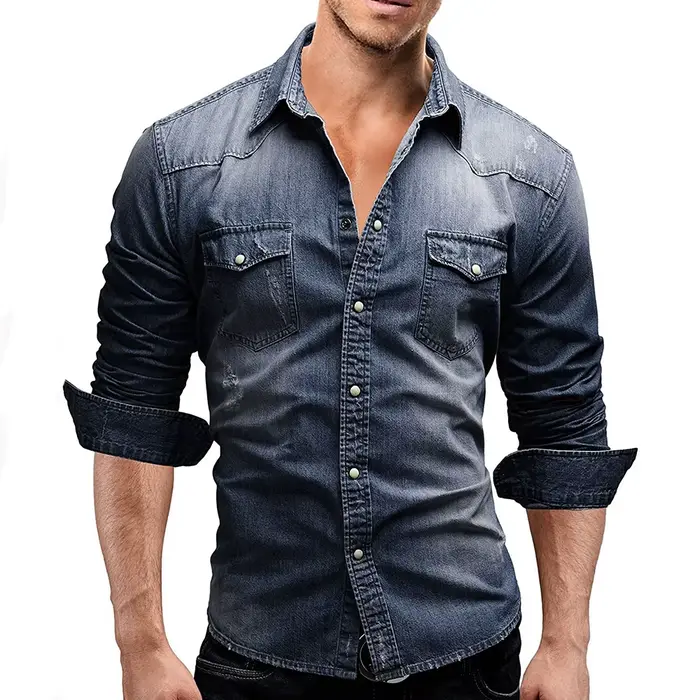 T-shirt denim à manches longues pour homme style cowboy moderne confortable et résistant pour activités sportives et sorties sociales