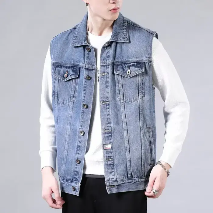 Gilet en jean rétro haut de gamme, revers sans manches pour hommes, gilet, gilet, gilet, gilet, gile