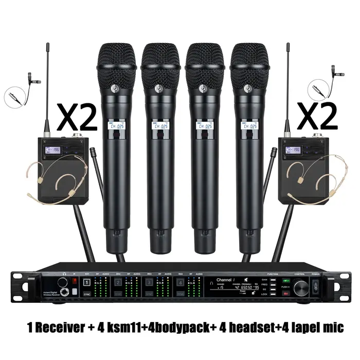 Leicozic 4 canaux KSM11 KSM8 Microphone sans fil système Radio professionnel col de cygne micro casq