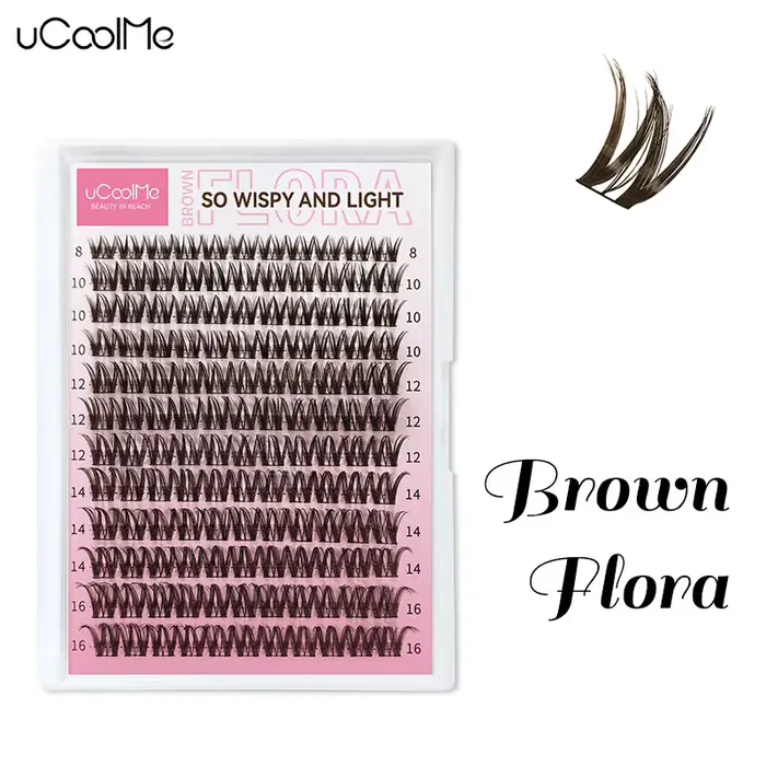 UCoolMe cils marron flore 0.05mm D Curl naturel vaporeux et léger 8-16mm segmenté cils grappe bricol