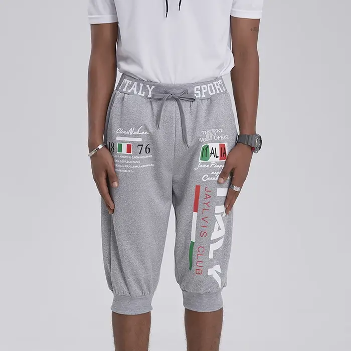 Pantalon Capri pour hommes, short de sport, short de survêtement avec cordon de serrage imprimé lett