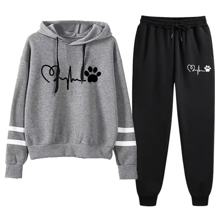 Survêtement pour femme à capuche et pantalon, confortable, mode, pour jogging, activités extérieures et quotidiennes