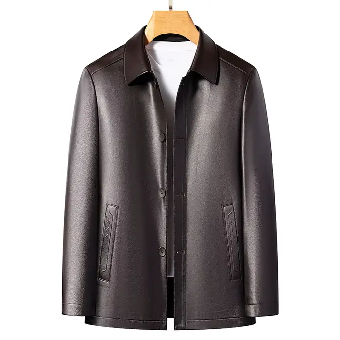 YN-2582 printemps nouveau manteau en cuir véritable bouton haut de haute qualité manteau en peau de 