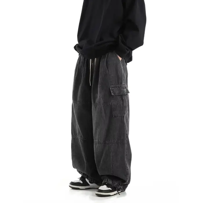 Jean Cargo Baggy noir pour hommes, pantalon de Jogging décontracté à jambes larges, surdimensionné, 