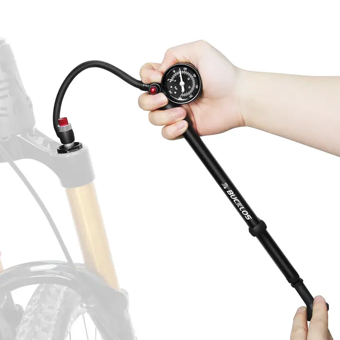 Pompe à air vélo BUCKLOS pour VTT et vélos de route, facile à utiliser, gonflage rapide et précis, idéale pour randonnées et courses cyclistes