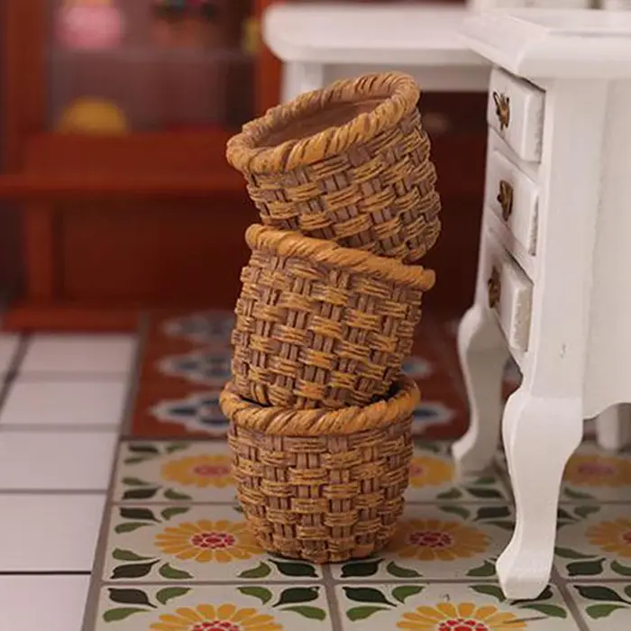 Mini panier de rangement des aliments et légumes tissé à la main, maison de courses mignonnes, cadre