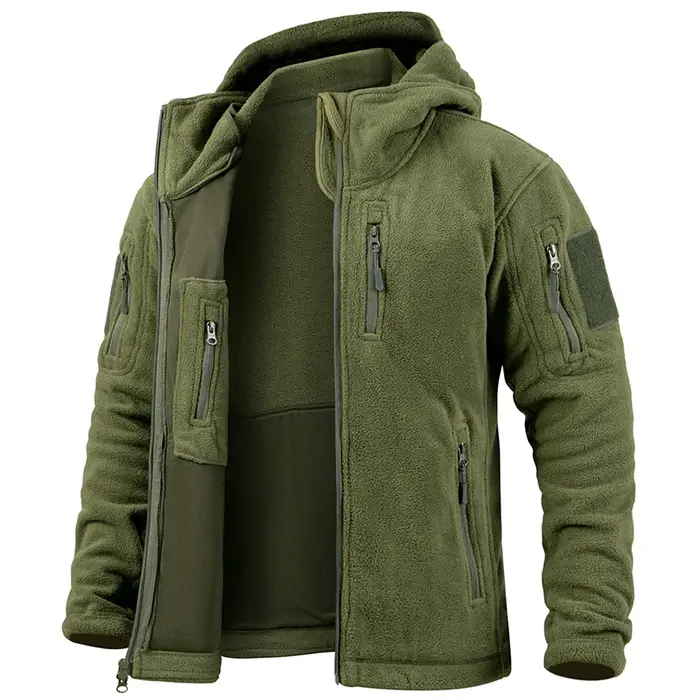 Veste polaire tactique pour hommes, sweat à capuche militaire chaud avec fermeture éclair complète, 