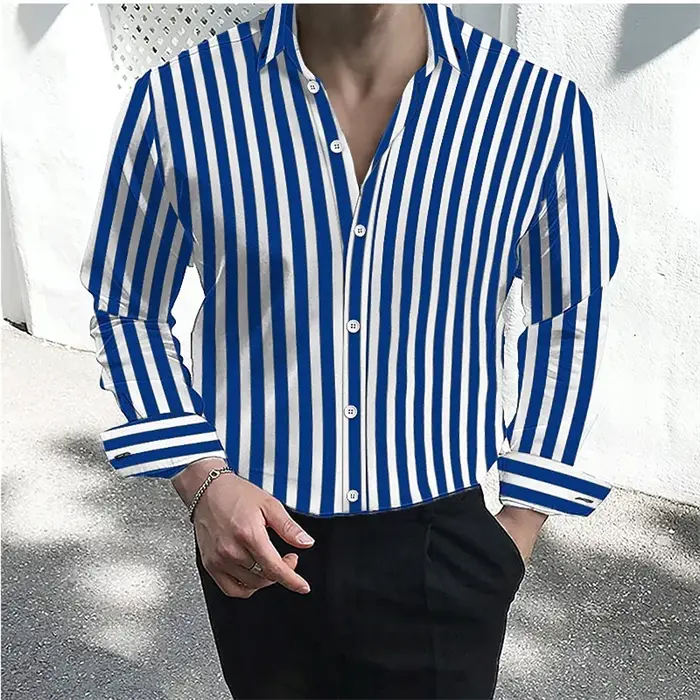 Men's formal shirt button lapel shirt black and white red long sleeve striped collar wedding work cl