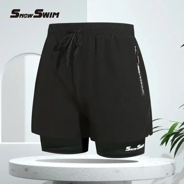 Maillot de bain Double couche pour hommes, Angle plat, séchage rapide, Anti-embarras, pantalon de pl