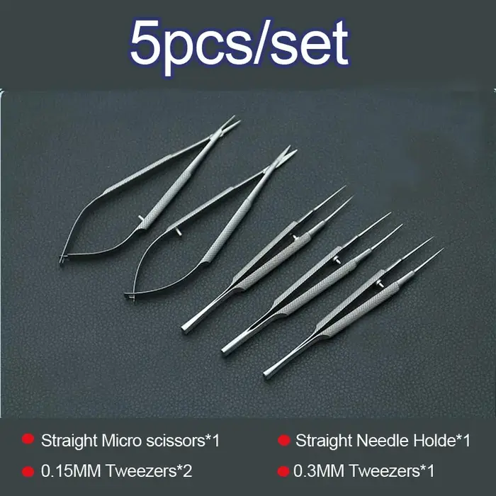 Nouveau 4 pièces/ensemble instruments microchirurgicaux ophtalmiques 12.5cm ciseaux + porte-aiguille
