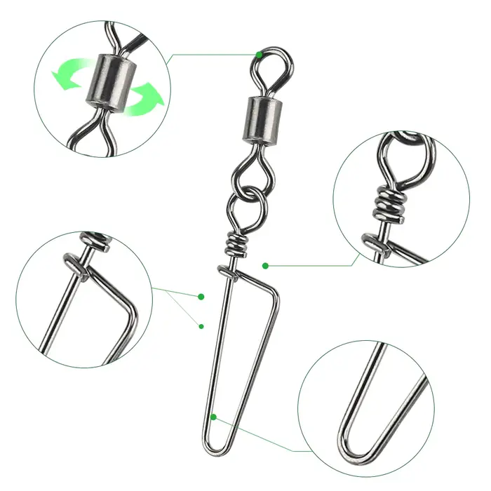 DNDYUJU 50pcs roulement de pêche émerillons anneau solide Interlock Snap pour hameçon leurre connect