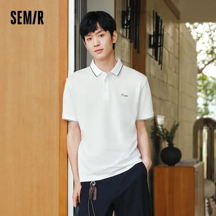 Polo Homme Semir 2026 – Rayures Color Block, Col Revers, Imprimé Lettres, Sensation Fraîche, Simple 
