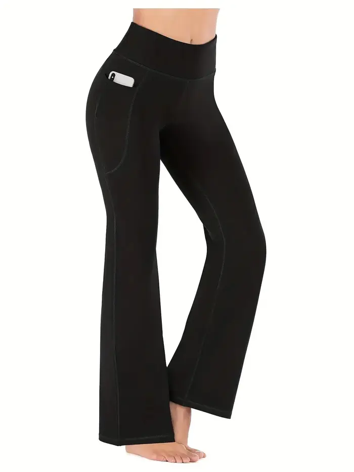 Pantalon évasé avec poches pour femmes, pantalon de Yoga à jambes évasées, taille haute, Fitness, dé