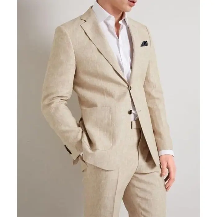 Ensemble Complet Élégant en Lin Fin et Respirant pour Homme, Vêtement Confortable pour Mariage Forme